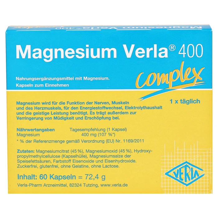 Verla Magnesium 400 Capsules - German food supplement - VicNic.com Magnesium carbonate reaction with adhd medication