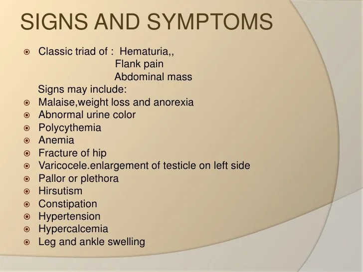 Renal cell carcinoma symptoms causes diagnosis and treatment